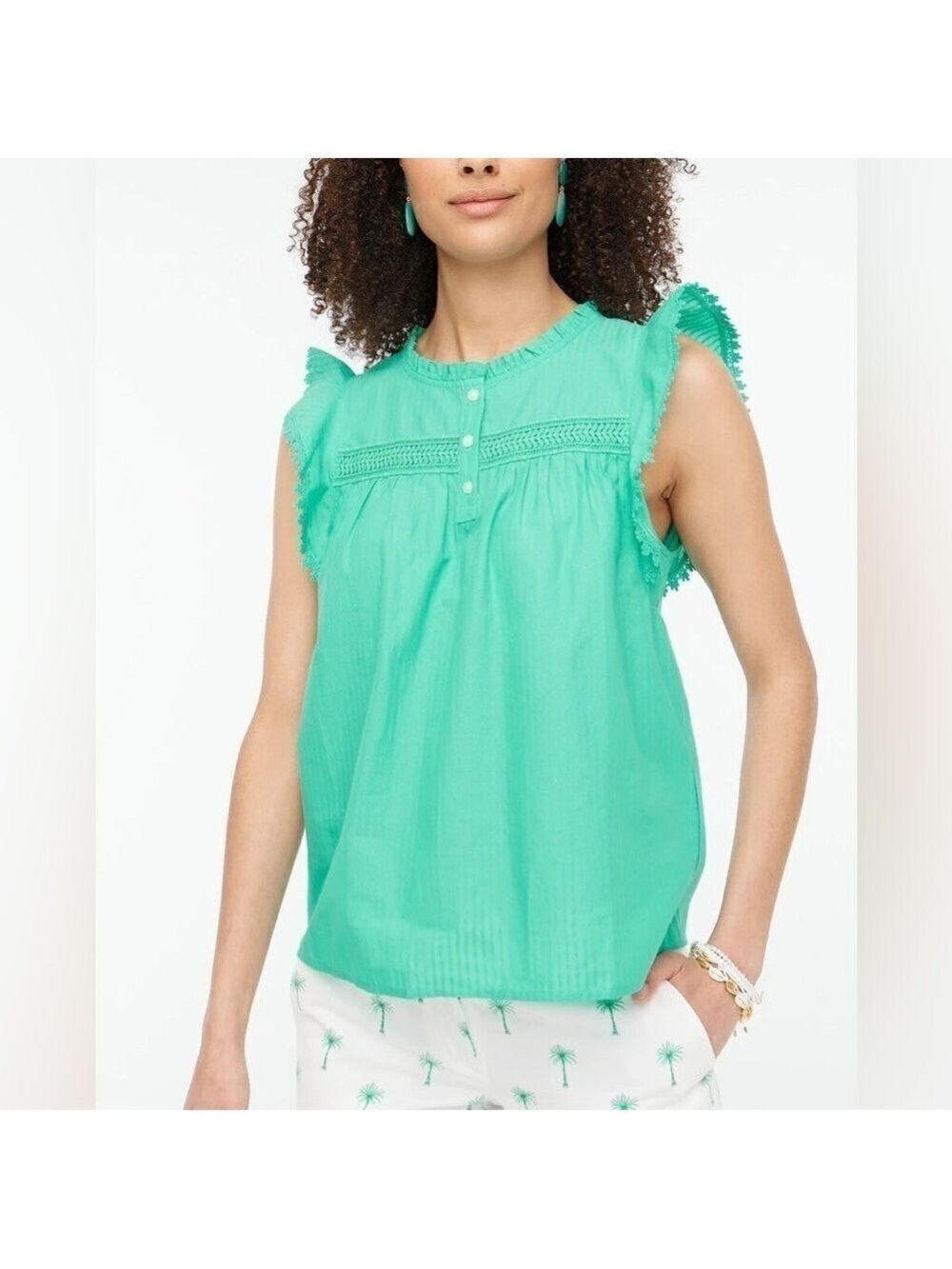 J Crew Factory Sleeveless Ruffle Top in Mint Green. Size XL